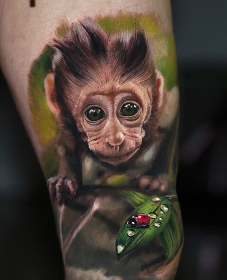 Innocence & Curiosity – Baby Monkey with Ladybug
